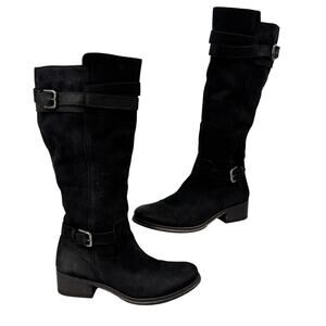 Seychelles Tall Riding Boots Womens Size 8 Black Leather Harness Buckle Side Zip